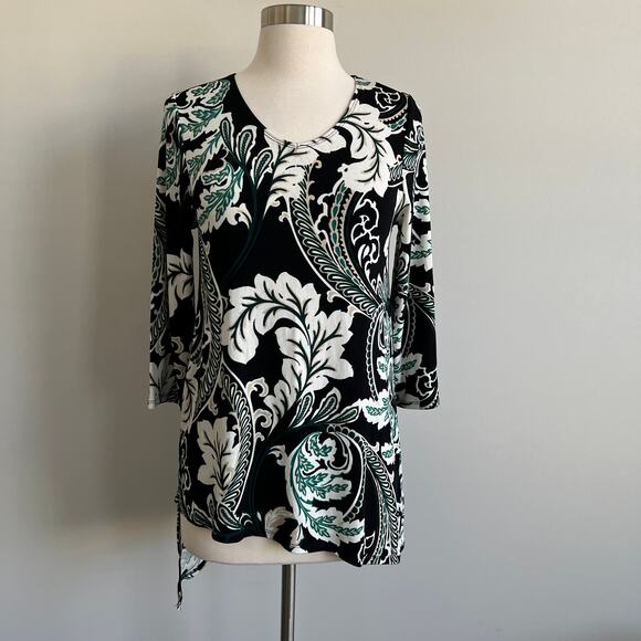 Chico's Tops - Chico's Travelers Asymmetrical V-Neck Blouse Filigree Black Green Small